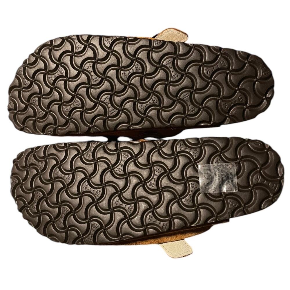 Birkenstock Suede Clog Sandals in Cognac Brown with Cream Shearling - Picture 9 of 11
